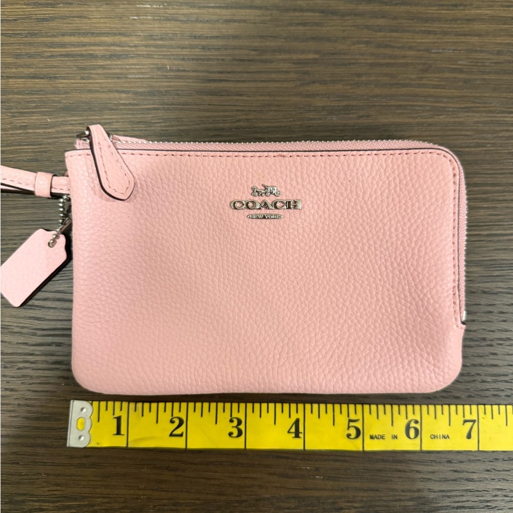 Coach Blush Pink Double Zip Pebbled Leather Wristlet